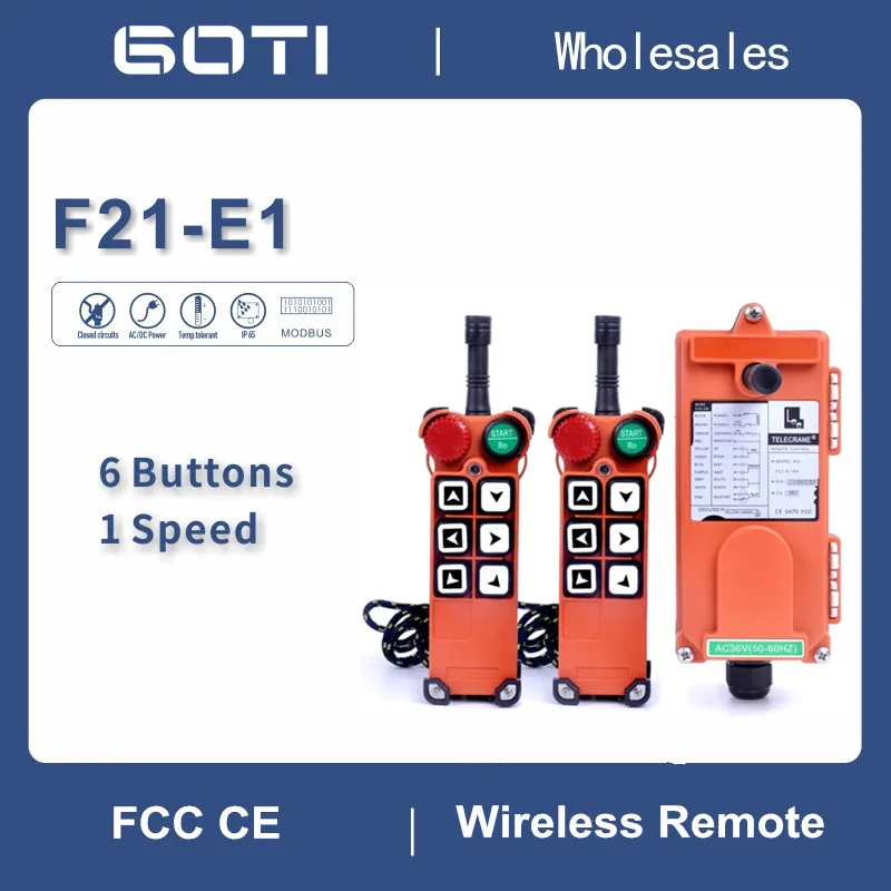 TELECRANE F21-E1 Оптовая продажа Промышленный пульт дистанционного управления 6 односкоростных кнопочных переключателей AC220V 380V36V 2T1R Подъемный кран-подъемник