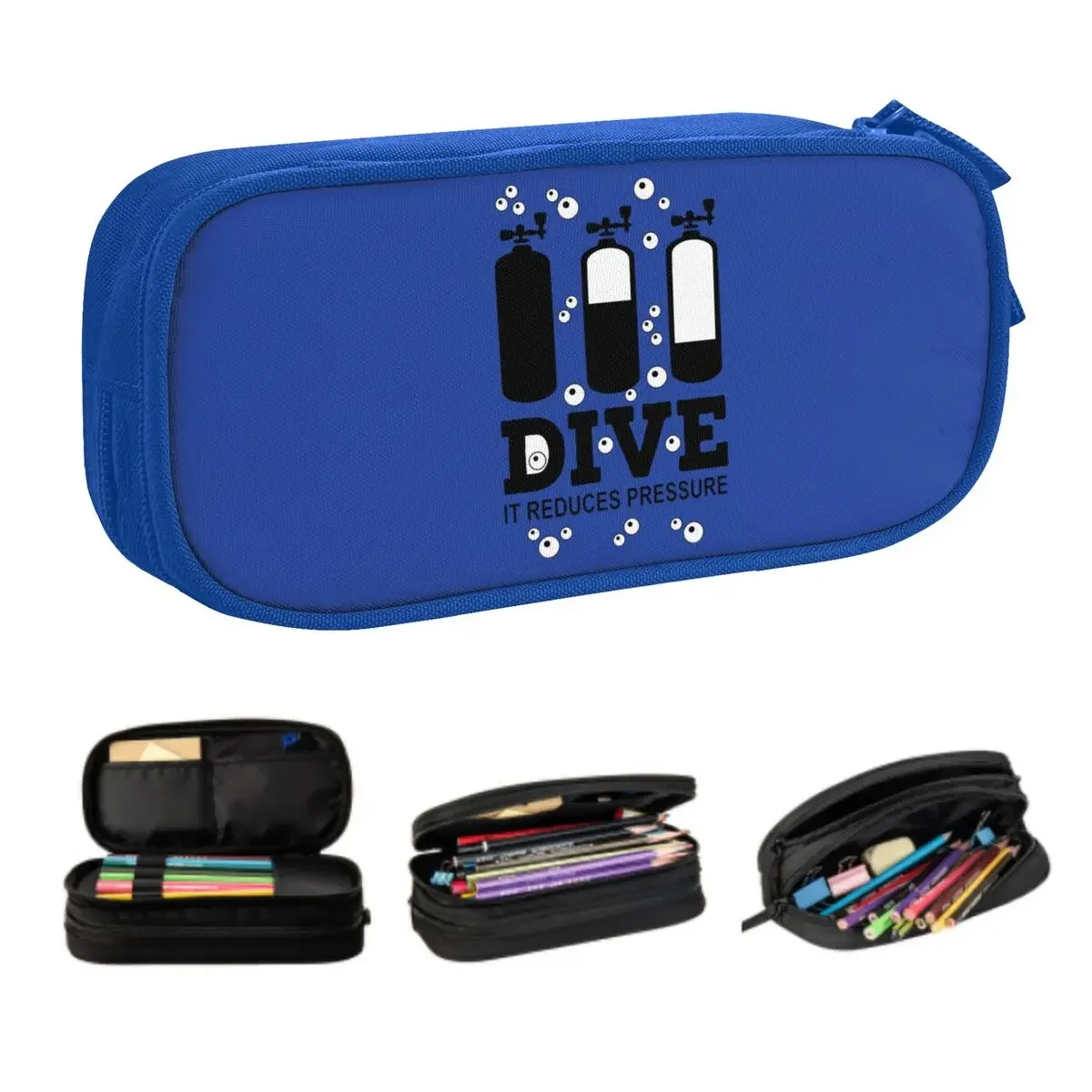Custom Korean Scuba Diving Pencil Case for Boys Gilrs Dive Diver Quote Large Capacity Pen Box Bag Stationery