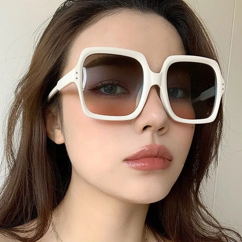 

New Style Women Trendy Gradient Sunglasses Fashion Outdoor Eye Protection Eyewear Luxury Retro Big Frame Sun Glasses