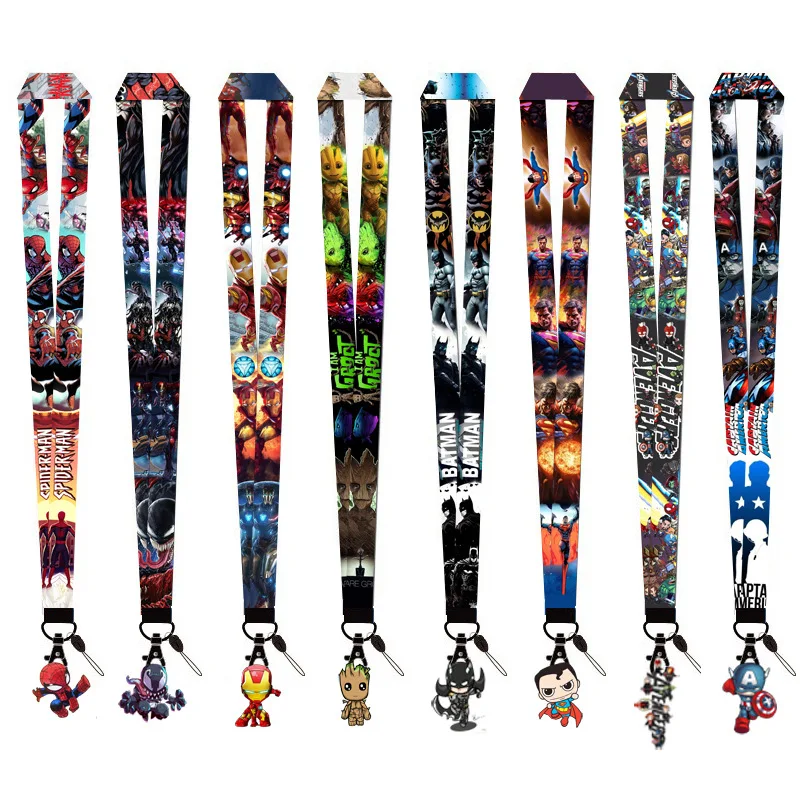 Nowa smycz z postacią superbohatera do breloczka do kluczy Cool Men Phone Rope Neck Strap Key Chain Necktie Key Holder Akcesoria z Pendan