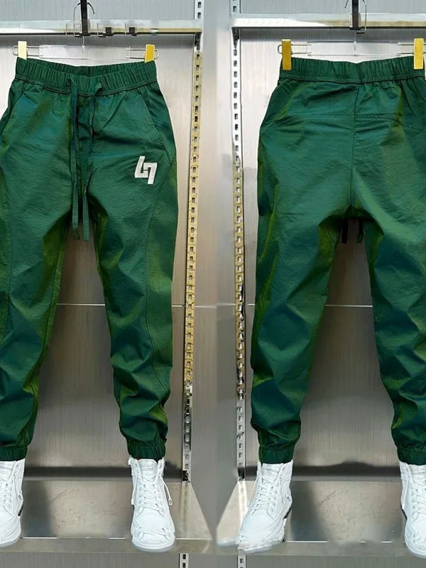 

Men's Summer Loose Casual Pants Ice Silk Embroidered Loose Fit Faionable adient Color Trendy Brand Nine-Piece Trousers