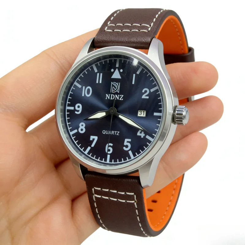 2026#NDNZ Pilot Quartz Watch Retro Casual Men's Watch Brown Leather Strap Business Men's Watch