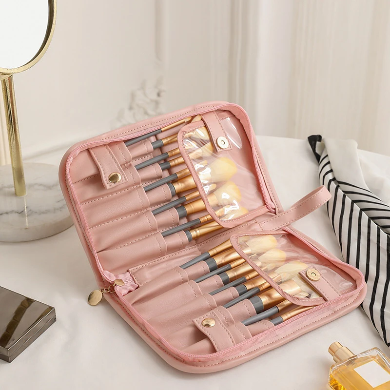 1개 메이크업 가방 야외 여행용 접이식 화장품 브러시 정리함 연필 보관 방수 메이크업 세면도구 가방 지퍼 포함
