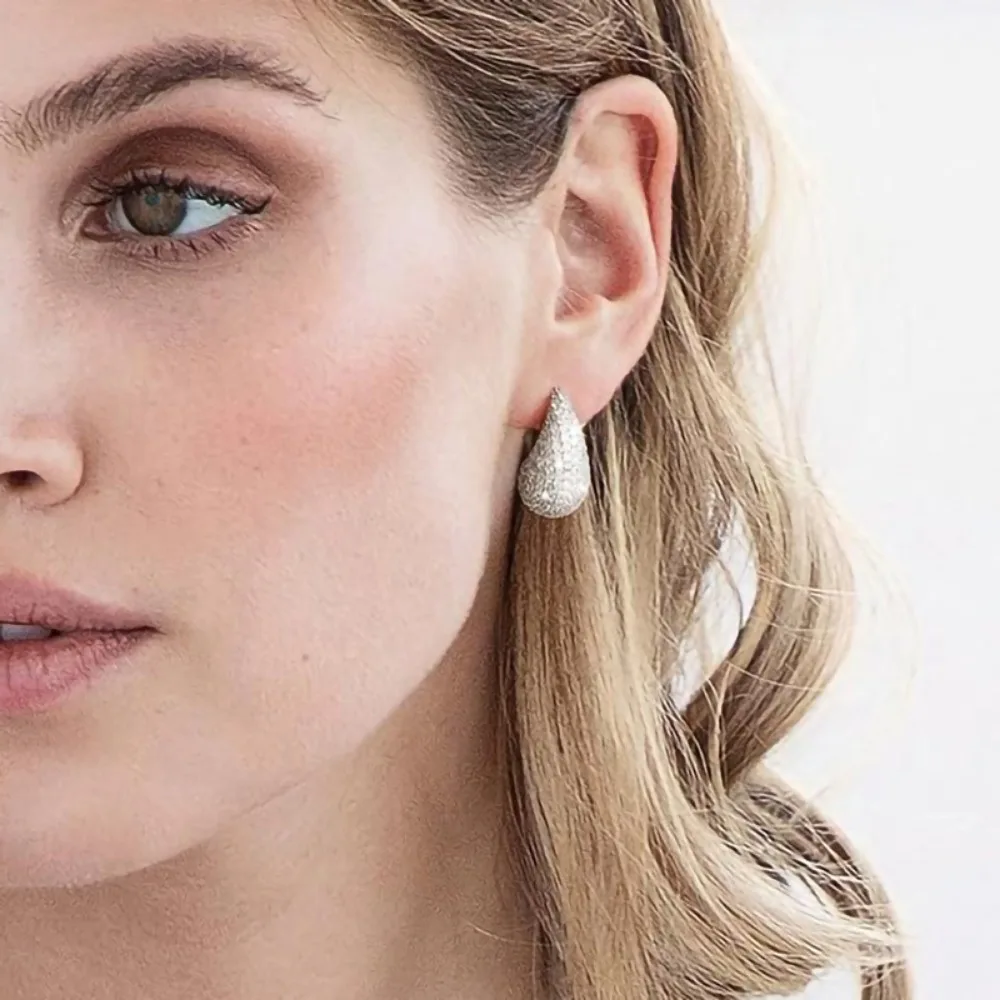 Luxury Romantic Sparkling Full 5A Zircon Waterdrop-shaped Stud Earrings for Women Bride Wedding Party Stainless Steel Jewelry