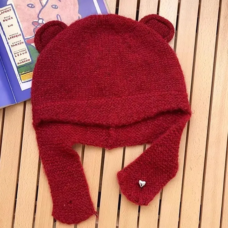 หมวกบีนนี่ถักลายหูหมีน่ารัก สไตล์ Y2K สำหรับฤดูใบไม้ร่วงและฤดูหนาว แฟชั่นสำหรับการเดินทาง อเนกประสงค์ ป้องกันความหนาวเย็น ปิดหูได้ หมวกบาลาคลาวาสำหรับผู้หญิง