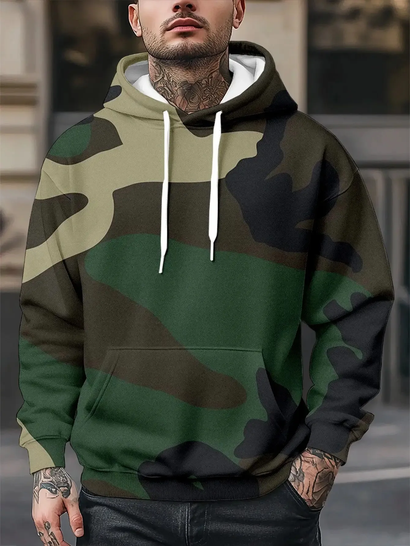 New model: men’s hooded long-sleeve loose-fitting casual printed basic sweatshirt. Perfect for young people in spring, summer, a