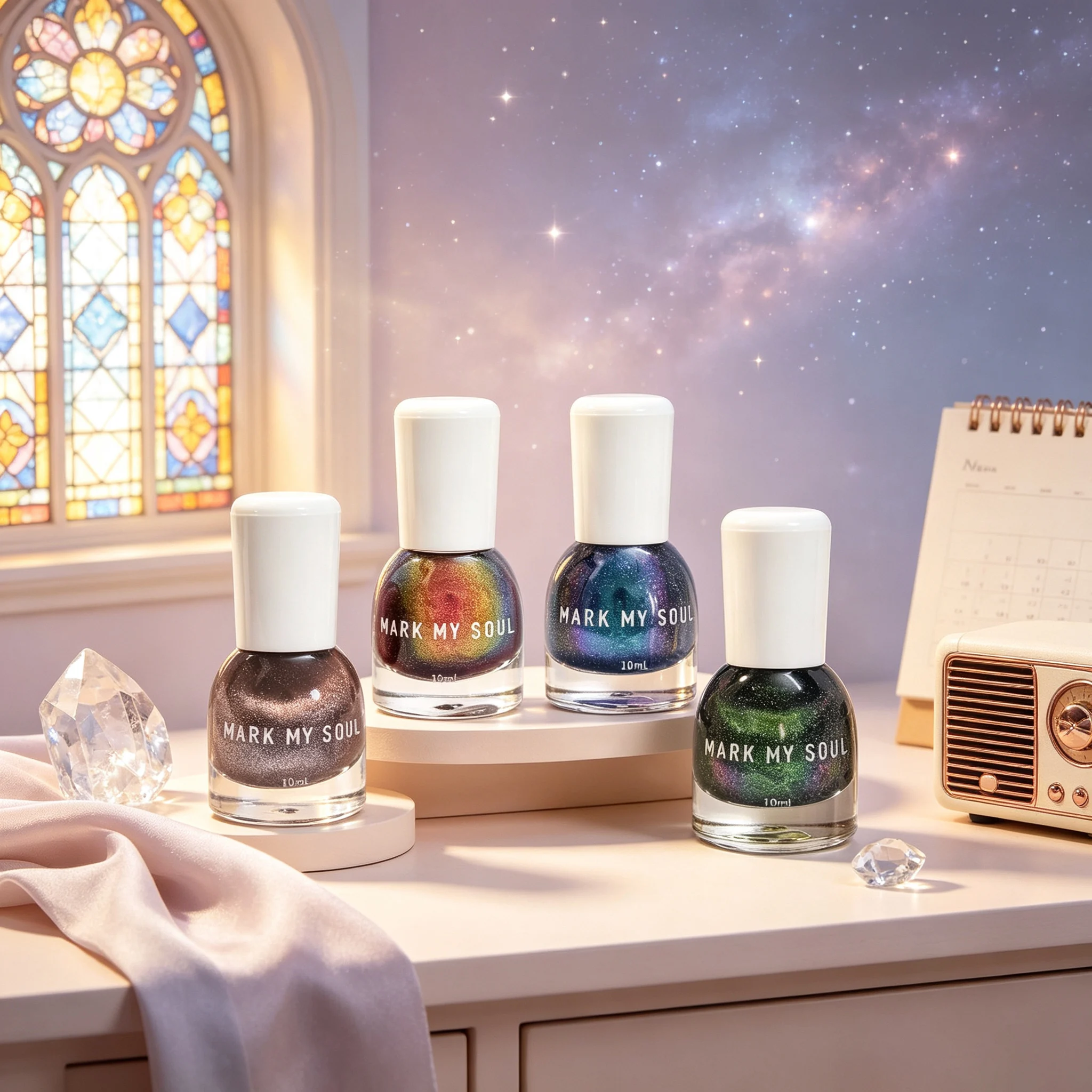 4pcs Iridescent Galaxy Nude Brown Contrast Glass Star Cat Eye,MARK MY SOUL No UV Lamp Nail S82/S58/S57/S112,Quick Dry Non Peel O