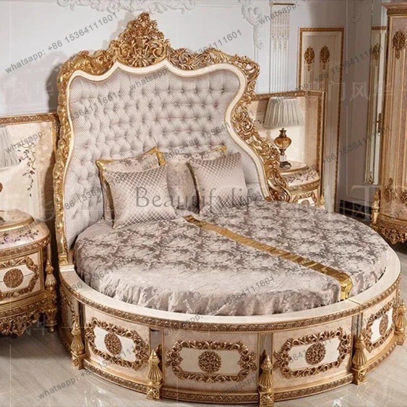 LJY European Luxury Bed Solid Wood Princess Unique Romantic Adult Quality Designer Bed Modern Sleeping Wedding Beliche Furniture