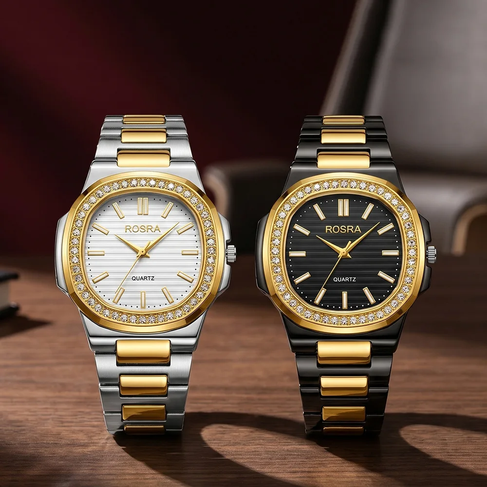 Classic Black Women Men's Watch Classic Diamond Studded Steel Strip Quartz Watch Luxury Gift Wristwatches Wholesale Clock