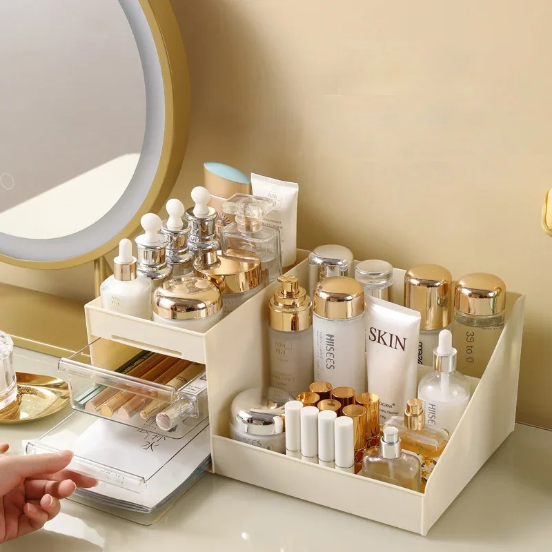 1 unidade de organizador de cosméticos, prateleira de mesa, gaveta para dormitório, expositor para quarto, armazenamento.