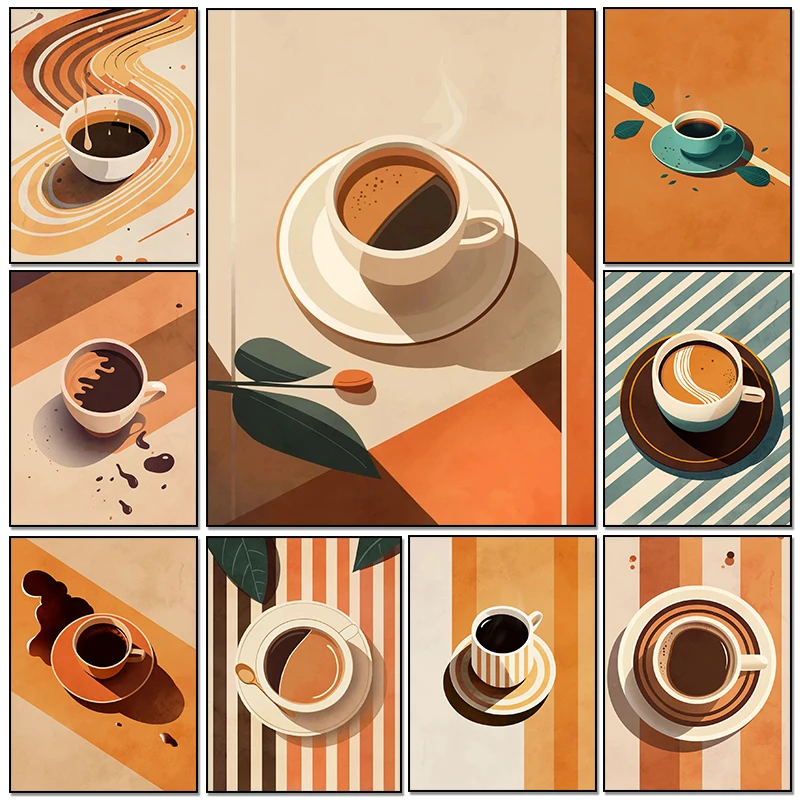 Pósteres planos de dibujos animados de café, flor de cacao, pintura en lienzo, arte de pared, imagen moderna para cafetería, Bar, restaurante, cocina, decoración del hogar