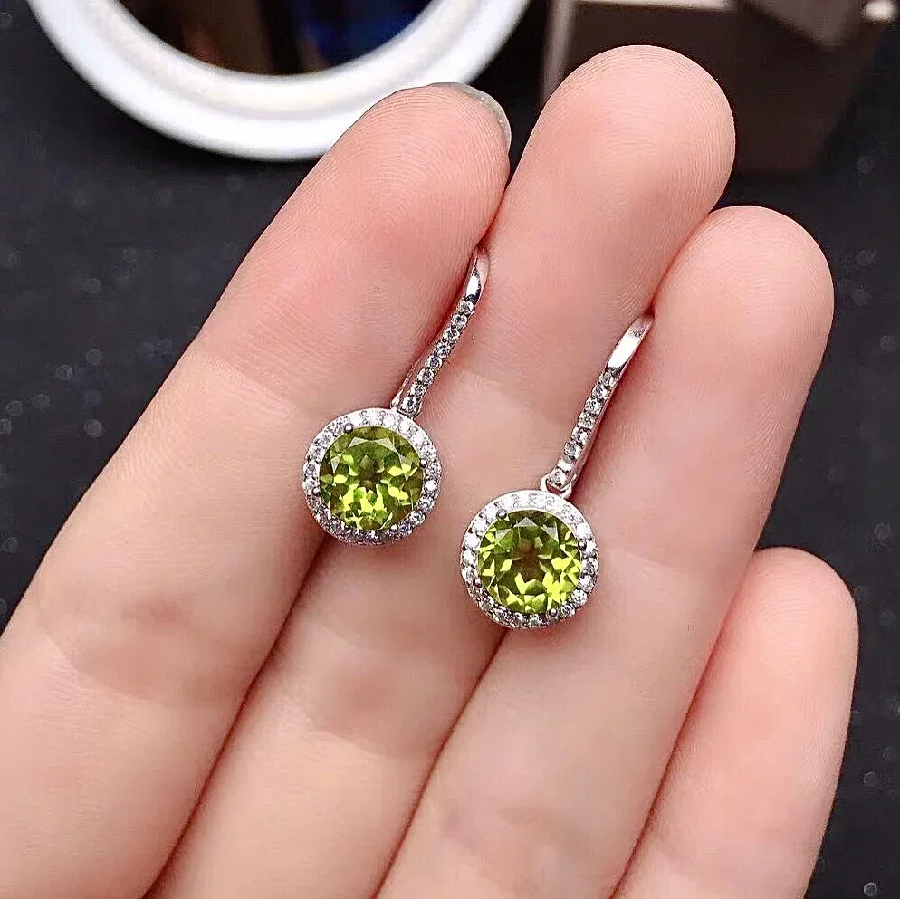 Natural Peridot Drop Earrings 925 Silver Peridot Earrings Gift for WomanSmall Cute Gemstone Hook Earrings for Young Girl 8mm