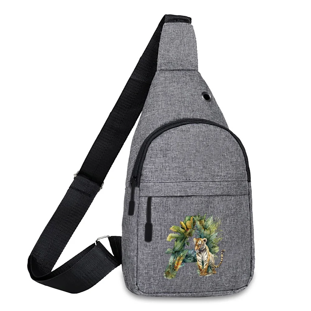 Bolso cruzado deportivo con estampado de letras para hombre y mujer, bolsa de cintura con carga USB para teléfono móvil, diseño de tigre de jungla, para viaje, a la moda, nuevo