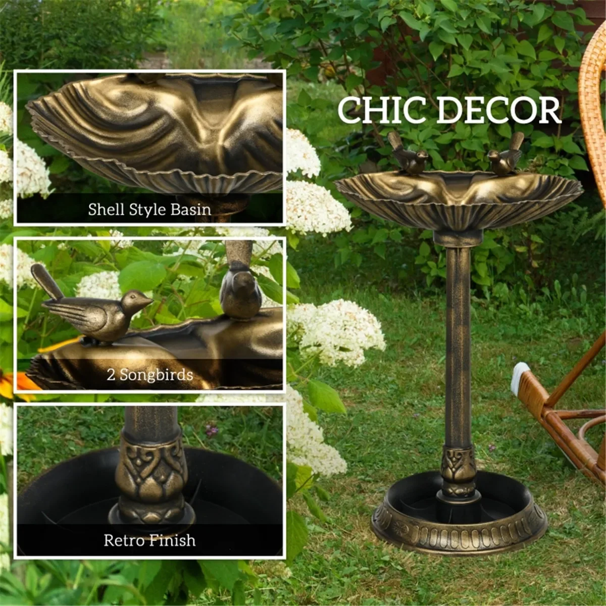 

Bird Bath Birds Feeder Bowl Outdoor Garden birds Bath Bronze Weather Resistant Polyresin outdoor decor garden birds