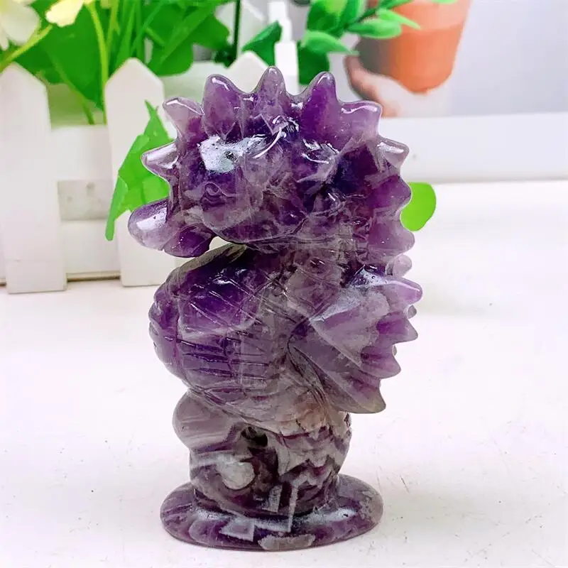

Natural Dream Amethyst Seahorse Carving Healing Reiki Crystals Gemstone Home Decoration Holiday Gift 1pcs