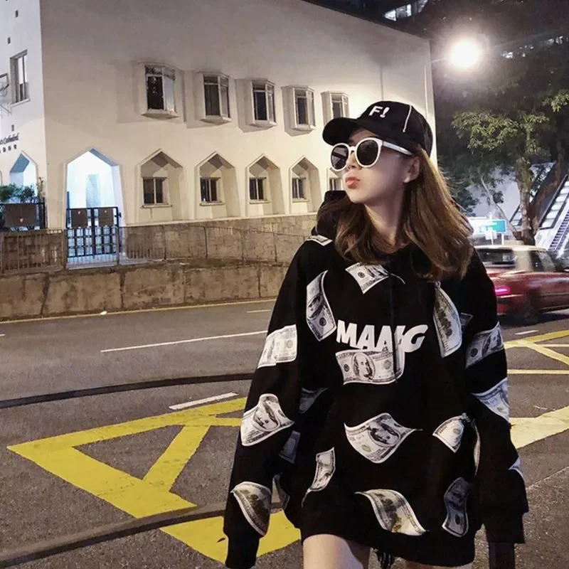 أوائل الخريف 2025 الأخت الكبرى المفضلة عارضة الأزياء السوداء الرجعية طباعة إلكتروني نمط كسول والترفيه فضفاض تنوعا بسيط #3