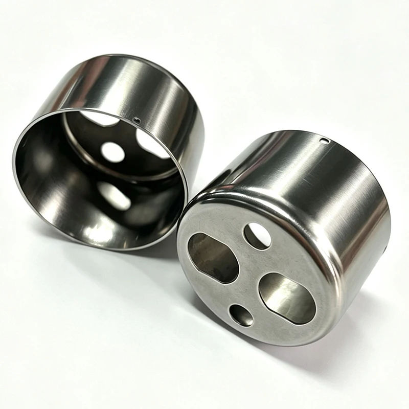 Custom CNC Machined Brushed Stainless Steel Perforated Cylindrical Equipment Housing