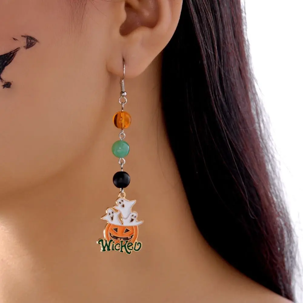 Exquisite Rhinestone Halloween Earrings Ghost Jewelry Pumpkin Ear Studs Pendant Trick or Treat Spider Dangle Earrings Unisex