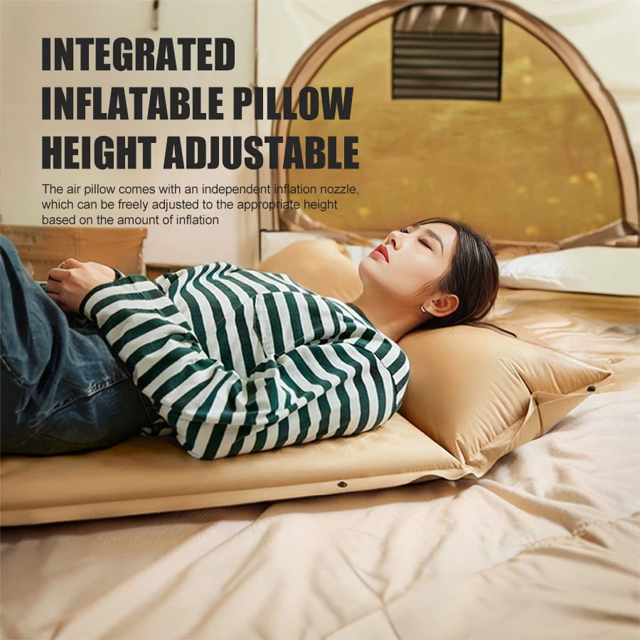 

Khaki Double Size Automatic Inflatable Sponge Pad Egg Nest Shape Foldable PVC Air Mattress Travel