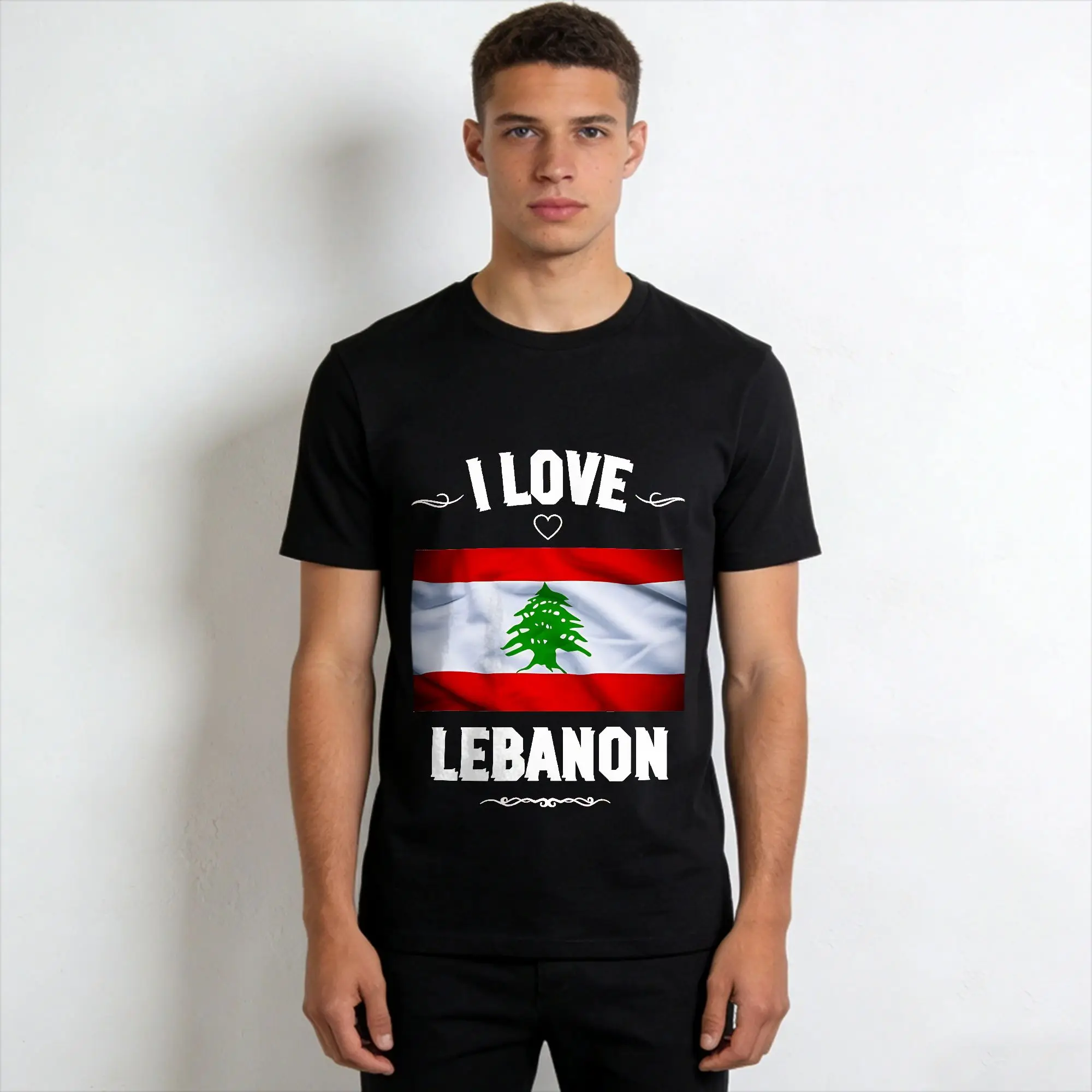 Men's Lebanon Flag  T Shirt  Pure Cotton Tops Fun Short Sleeve Crewneck Tees Graphic Printed T-Shirt