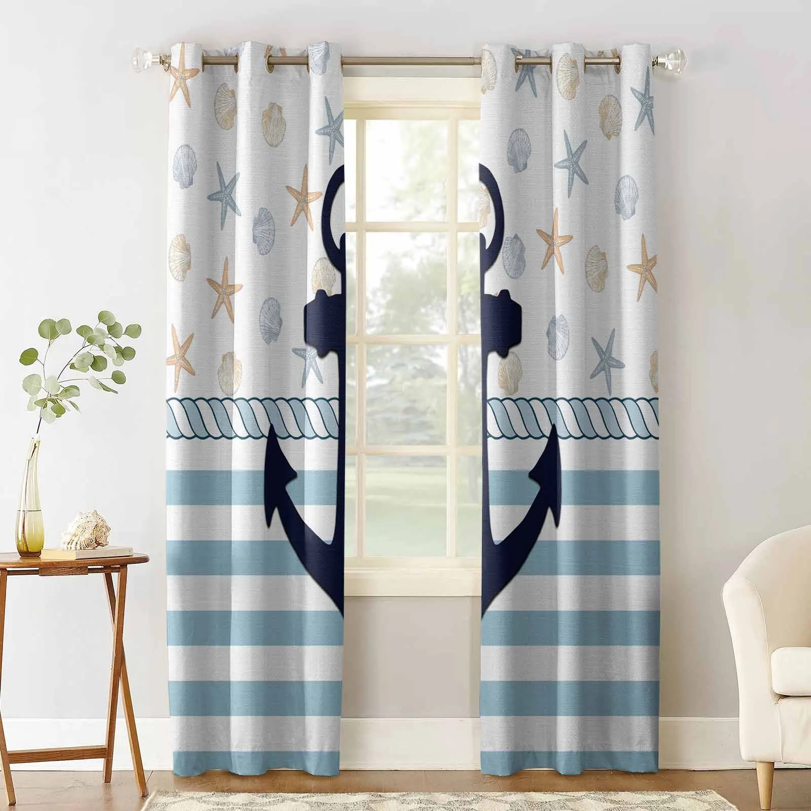 Anchor Sea Star Shell Rope Blackout Curtains For Living Room Bedroom Window Treatment Blinds Drapes