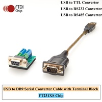 USB to RS232 RS485 TTL 3.3V 5V 3-In-1 Serial Converter Cable with FTDI Chip, USB to DB9 Male Serial Cable with Terminal Block 1M