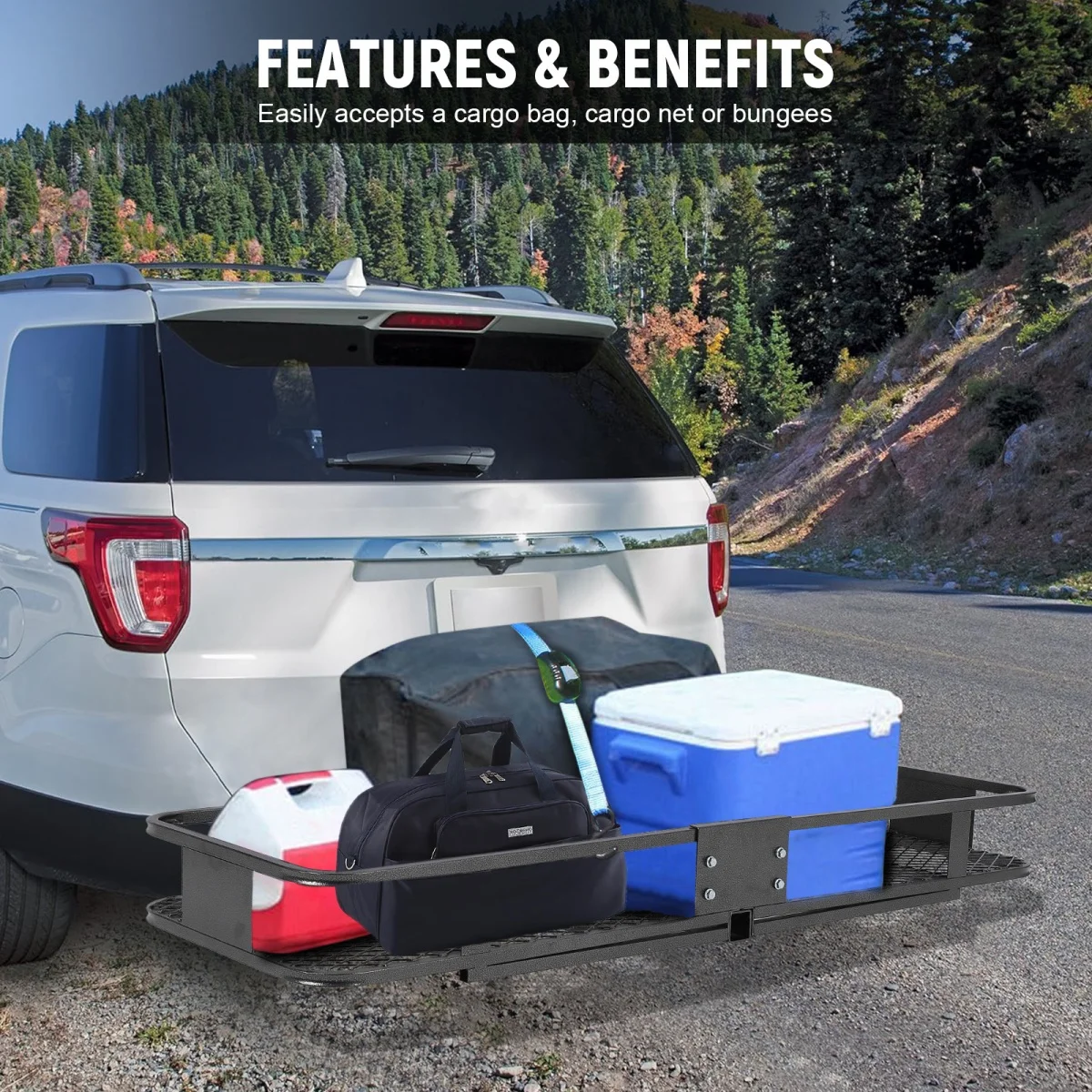 

Hitch Mount Cargo Carrier, Trailer Hitch Cargo Basket Luggage Carrier Rack Receiver Cargo Rack for Car Camping & Road Trips