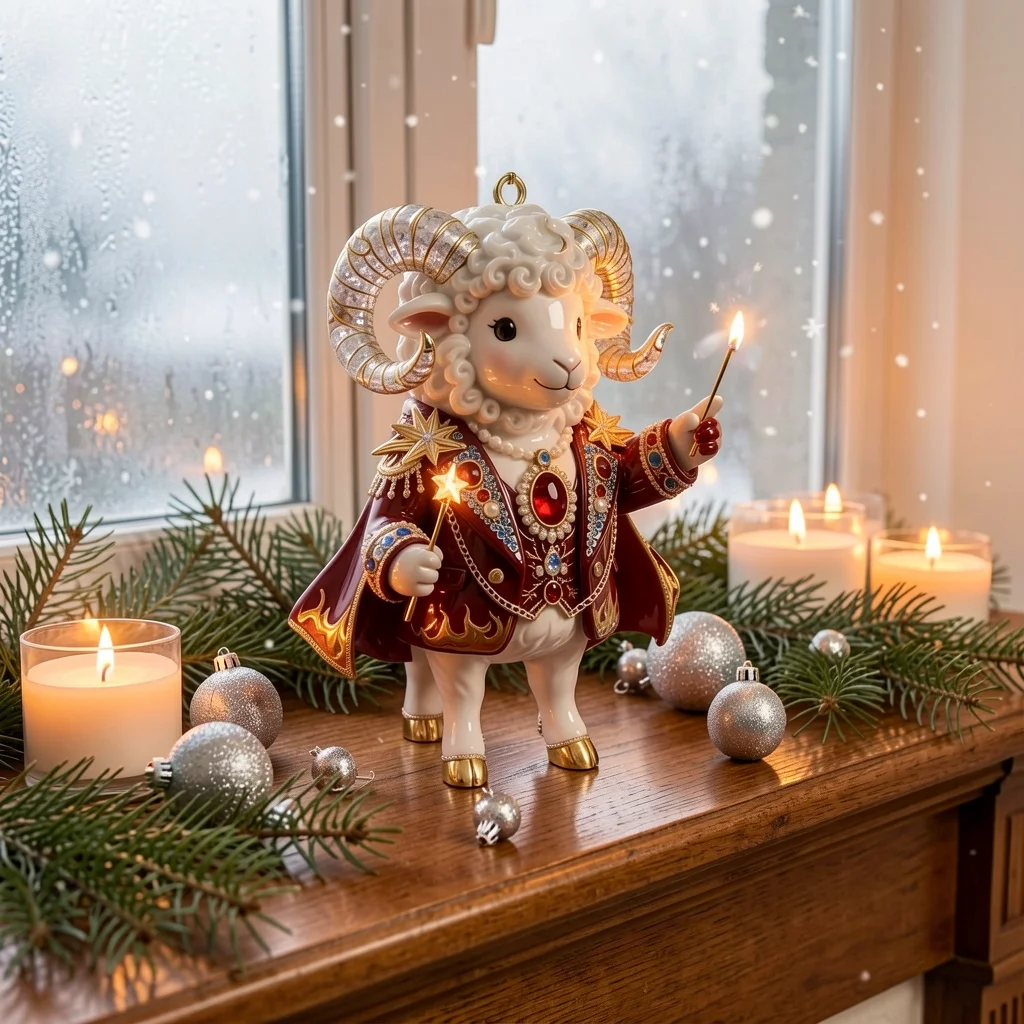 Sheep Zodiac Pendant Printed Gold Chain Ornament Christmas Hanging Ornament Gold Colored Car Interior Hanging Decor For Winter