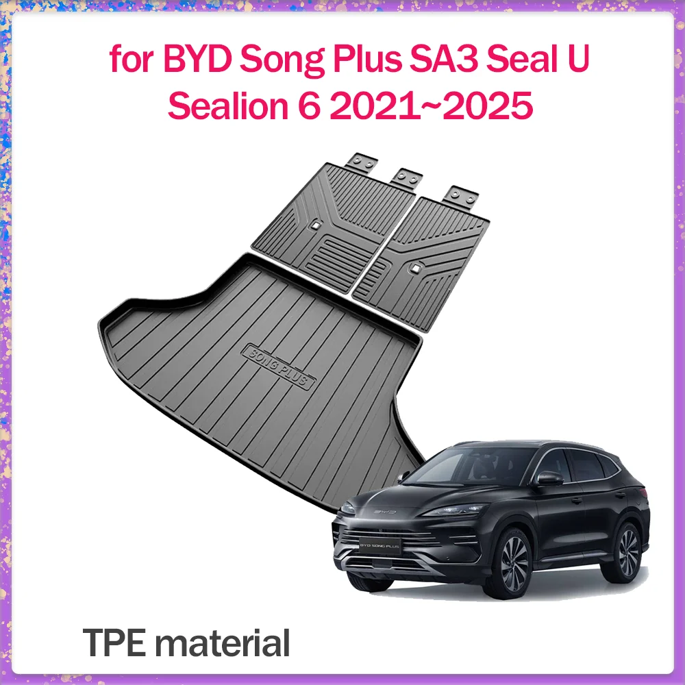 Car Trunk Mat for BYD Song Plus SA3 Seal U Sealion 6 2021~2025 2022 Seat Back Pad Liner Cargo Floor Carpet Waterproof