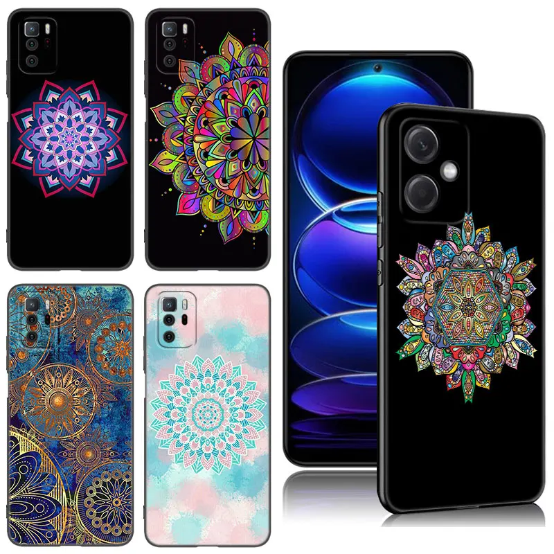 Custodia nera etnica floreale floreale floreale all'henné Mandala Yoga per Xiaomi Redmi Note 9 10 11 11S 11T 12 13 Pro 5G Plus 9S 10S 12S