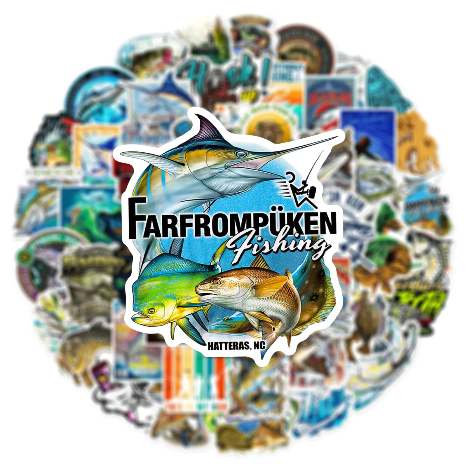 50 stücke im Freien Angeln Logo Aufkleber Graffiti Dekoration für Sammelalbum Koffer Gepäck Skateboard PVC wasserdichte Abziehbilder