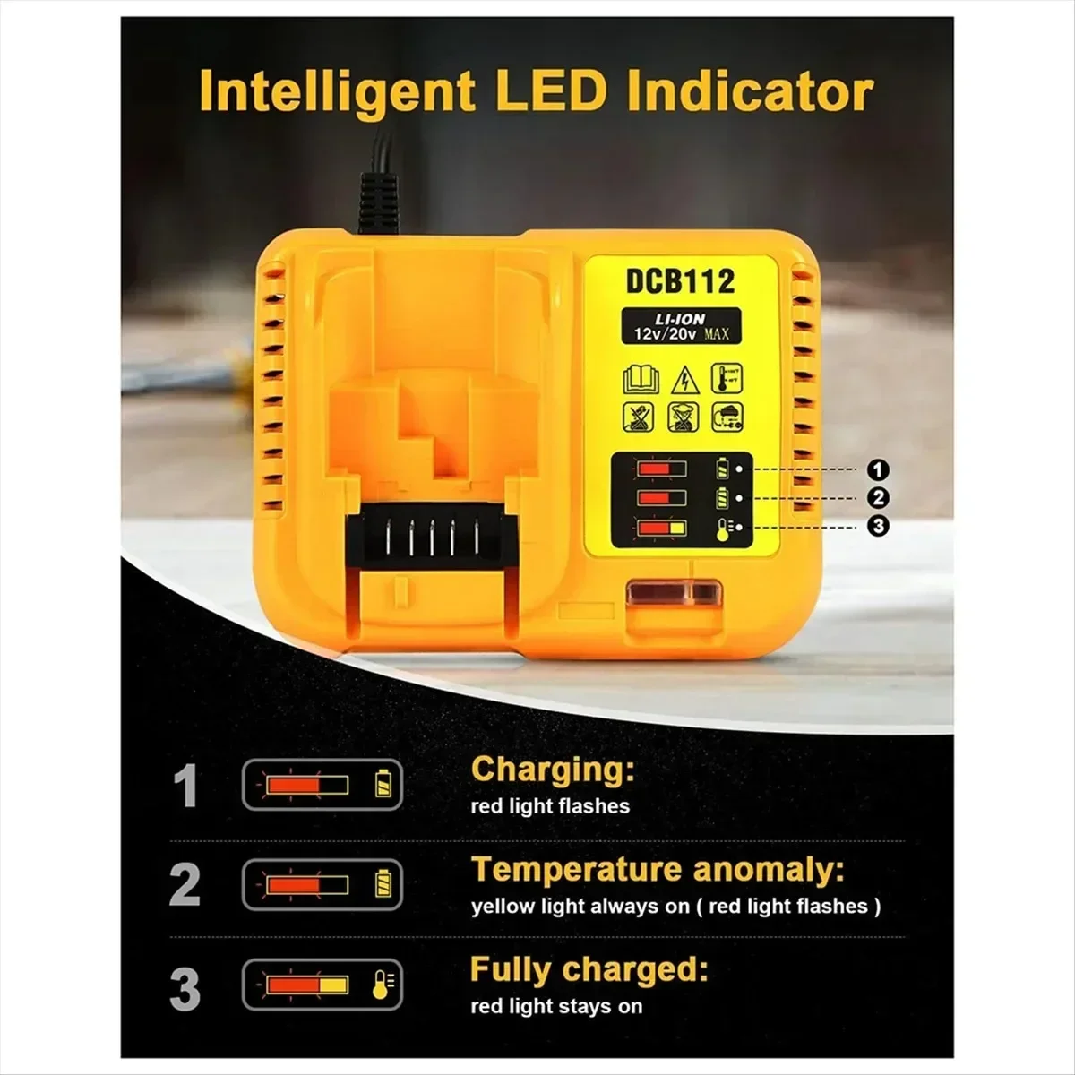 

DCB112 2A Lithium Battery Charger For Dewalt 10.8V 12V 14.4V 18V 20V max DCB206 DCB205 DCB204 DCB203 DCB120,DCB107 DCB115 DCB105
