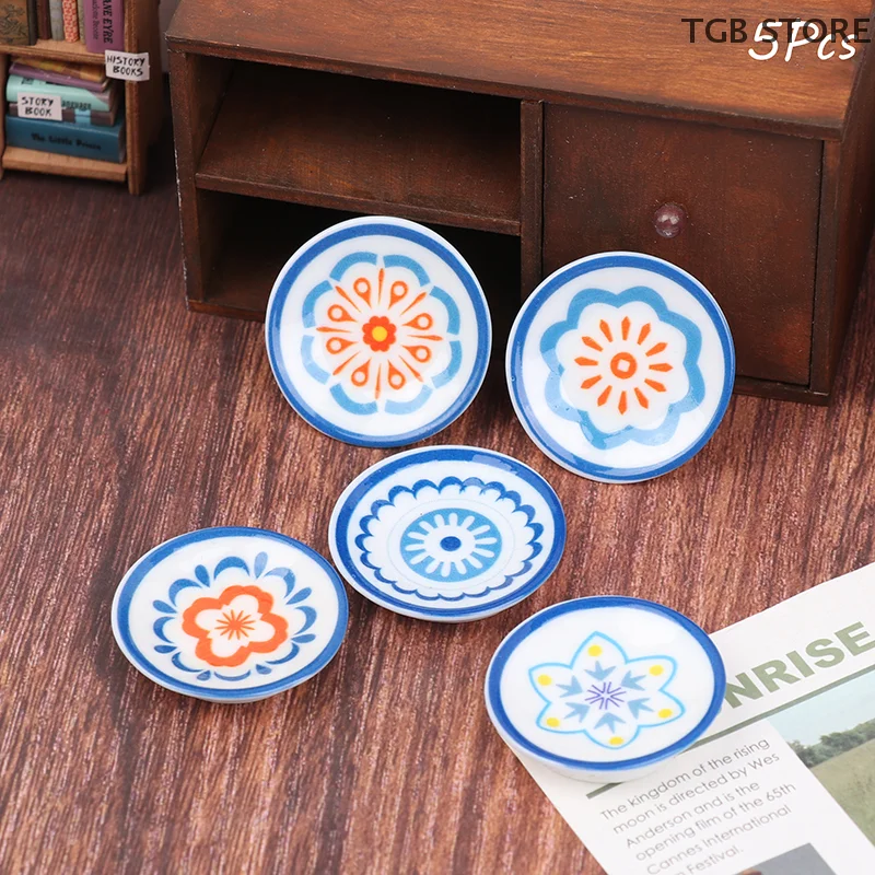 5 個 1:12 シミュレーション白青磁器プレートキッチン装飾ドールハウスアクセサリーごっこ遊びおもちゃ
