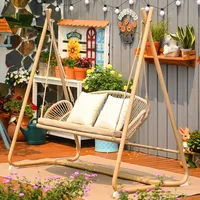luxury 2 person outdoor hanging swing chair rope hammock metal frame rocking hanging basket swings