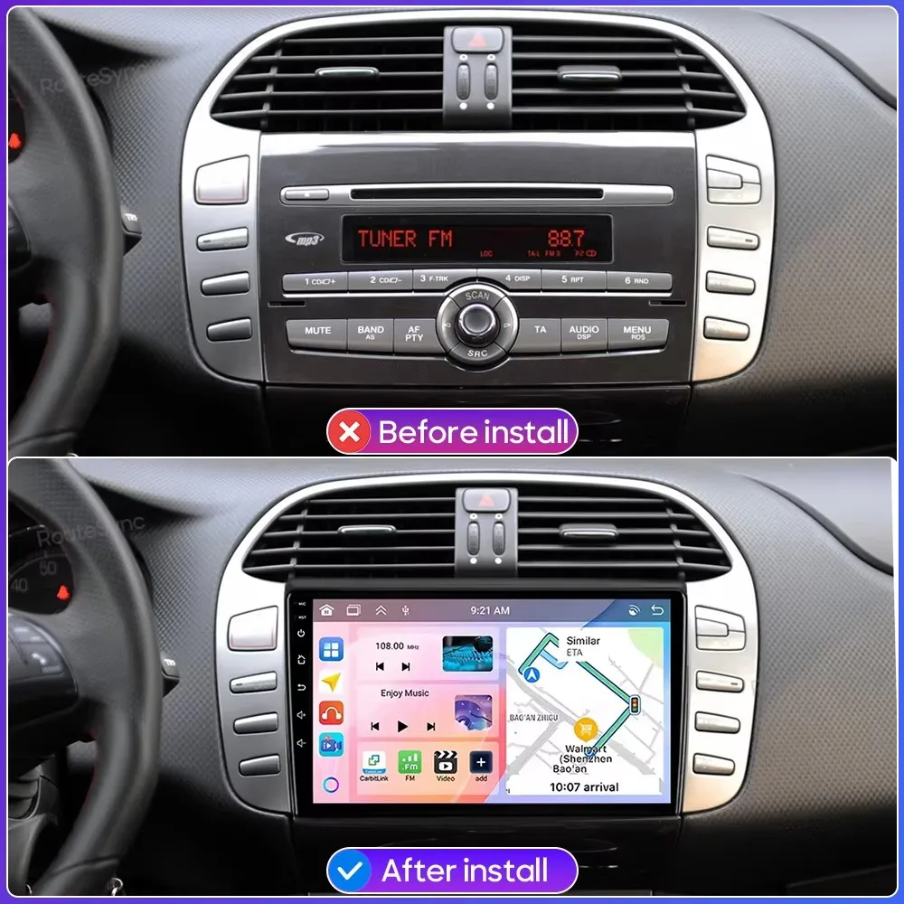 Android 16 For Fiat Bravo 198 2 II 2007 - 2014 Car Multimedia Player Carplay Auto Radio FM AM Video 4G Wifi Navigation GPS DSP