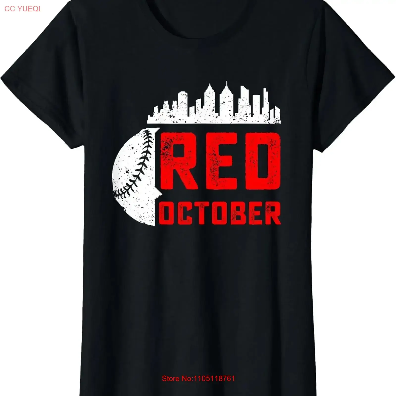 Funny In October We Red Baseball Sports Fans Ladies' Crewneck T Shirt long or short sleeves vintage Washed graphic Casual