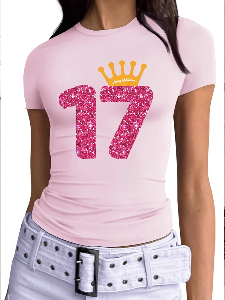 Happy Birthday Shirt, Girls 17th Party 17 Years Old Bday t-shirts for women graphic tees funny graphic tees for women