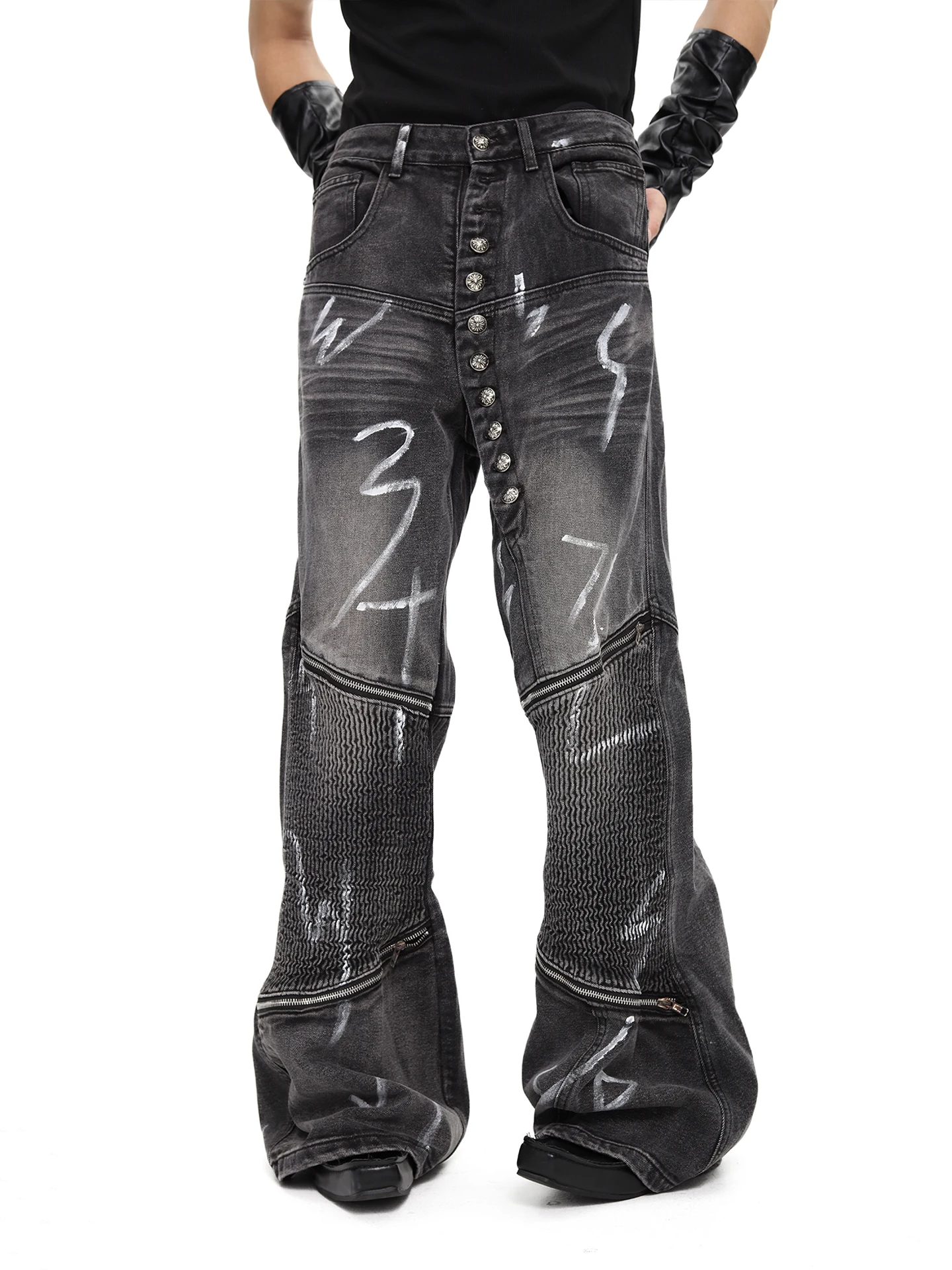 Men Women 2025 Autumn New High Street Flared Straight Long Denim Pants Fashion Graffiti Jeans Male Handsome Chic Denim Trousers