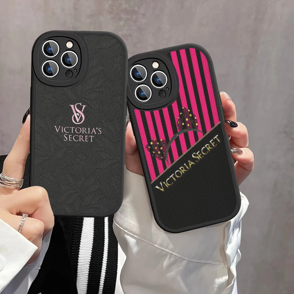 Fashion V-Victoria Luxury S-Secret Phone Case Hard Leather For IPhone 16 15 14 13 12 Mini 11 14 Pro Max Xs X Xr 7 8 Plus Fundas