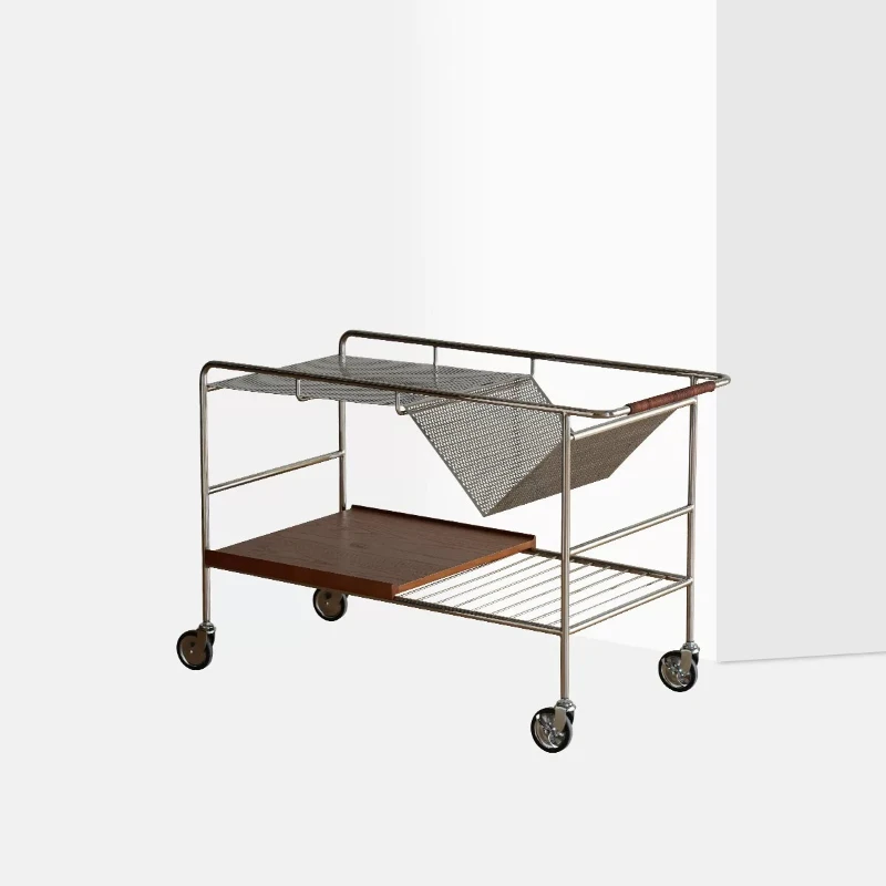 Cart Nordic retro mobile sofa side few household living room storage coffee table stainless steel trolley