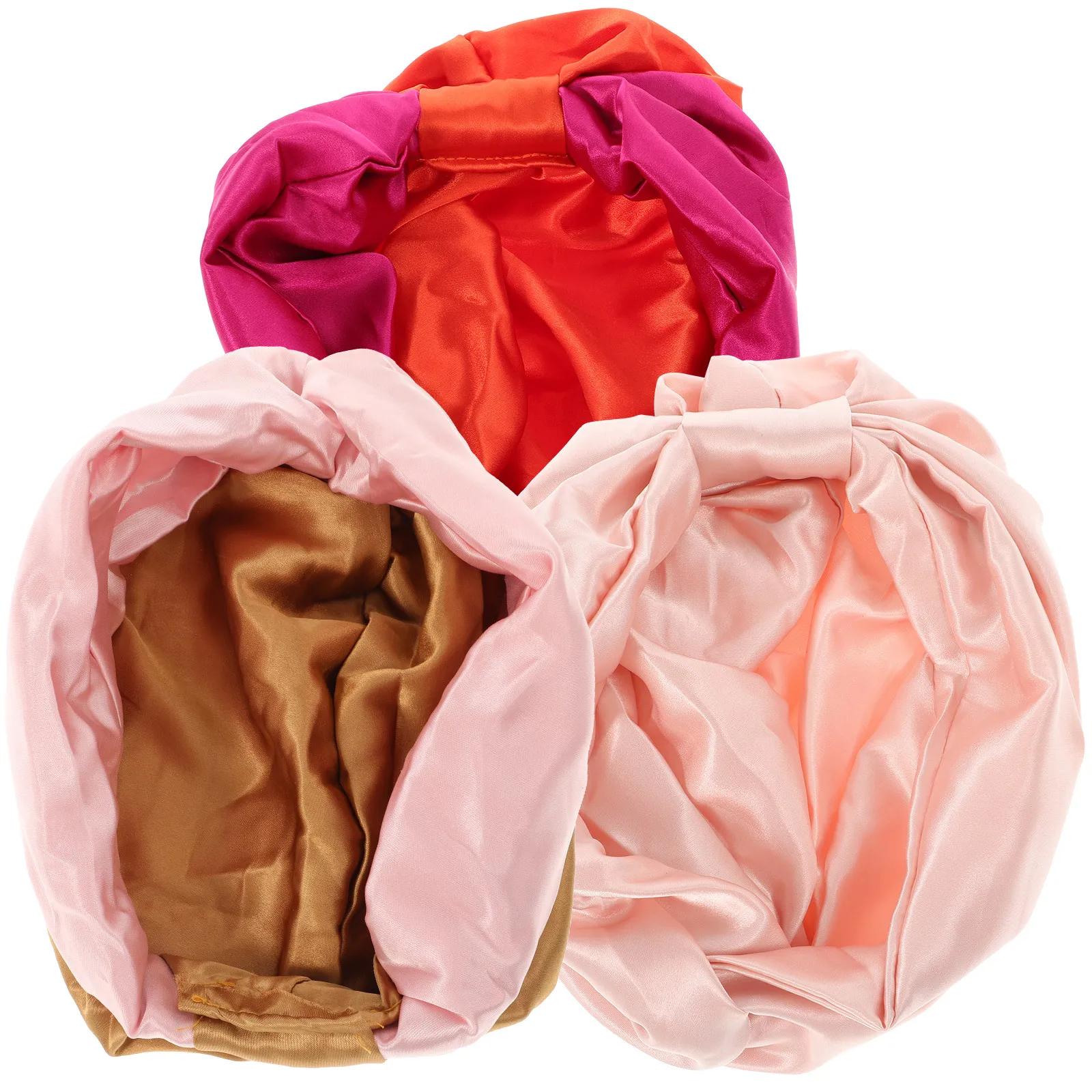 

3pcs Satin Hair Bonnet For Women Double Layer Sleep Cap Soft Night Headwear Keeps Hair Moisture Frizz Free Makeup Wash Face