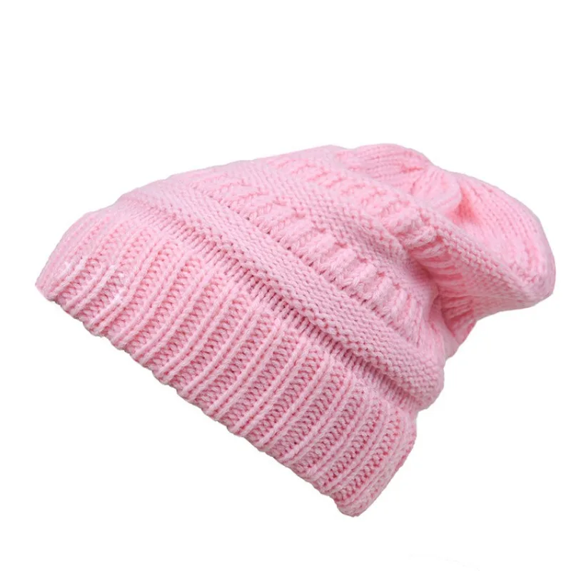 Autumn Winter Soft Comfortable Ponytail Hat Solid Multi-color Versatile Knitted Hat Women Morning Exercise Warmth Pullover Hat