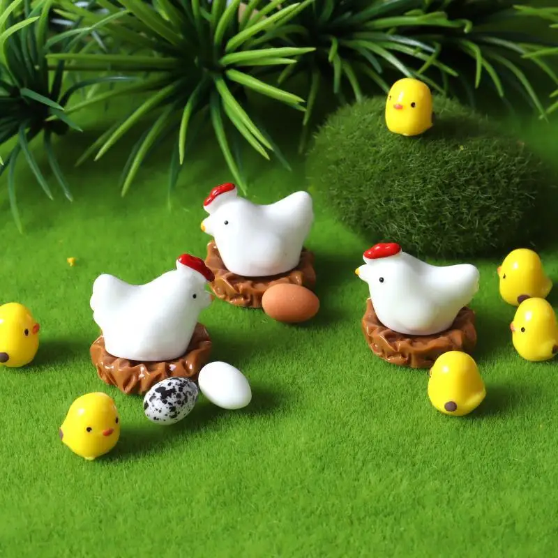Chicken Egg Nest Figurine Miniatures Cute Cartoon Style Home Decor for Shelf Bonsai Office Desktop Birthday Gift