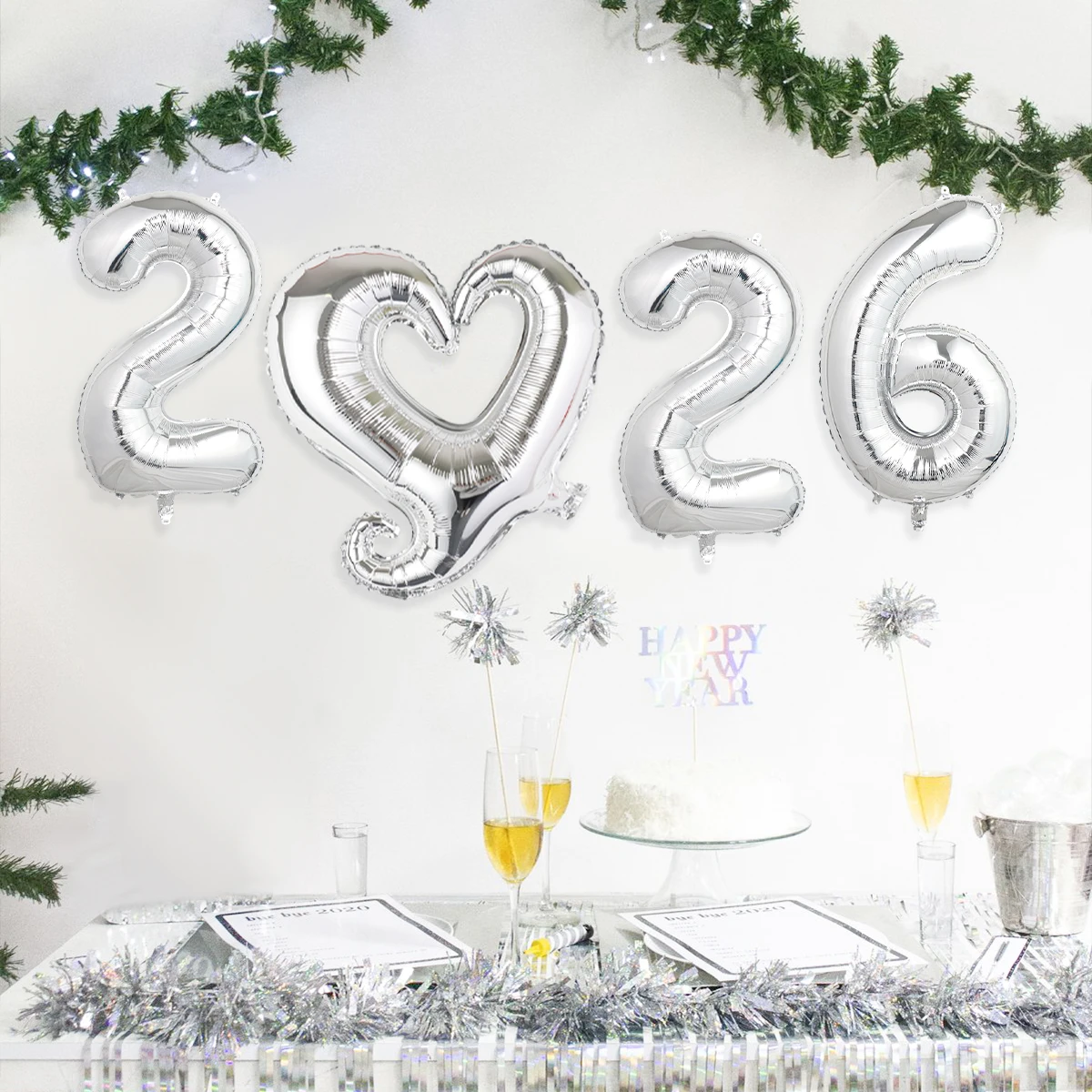 4 قطعة/المجموعة 2026 بالونات رقائق القلب للعام الجديد - أرقام 16 بوصة 18 بوصة قلب مجعد ذهبي وفضي للاحتفال بالحفلات #3