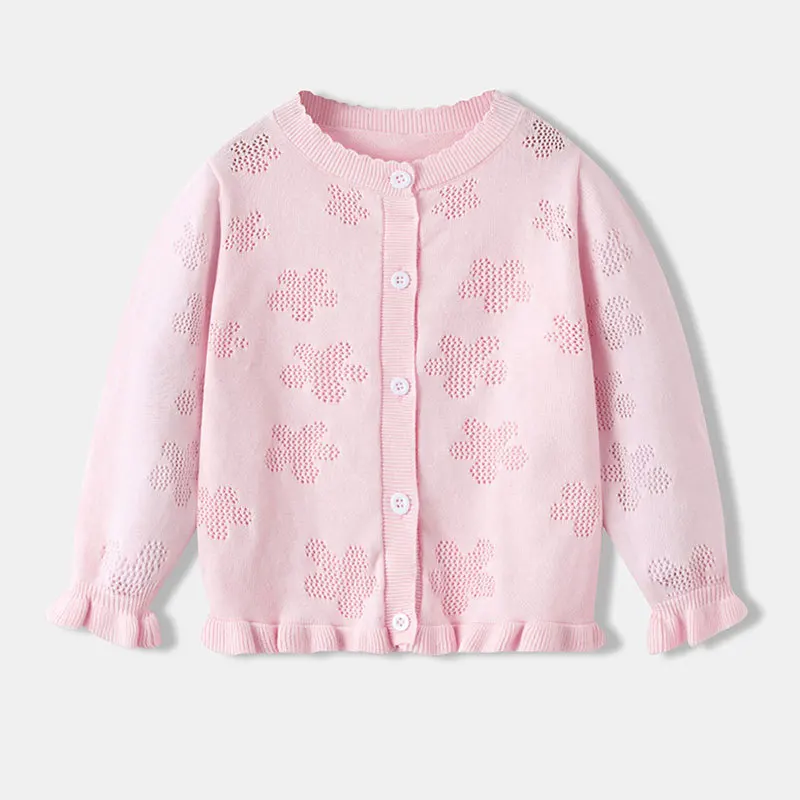 

New 2025 Girls Casual Flower Hollow Out Warm Knitted Cardigan Sweater Coat Toddler Knitwear Children's Spring Autumn Cardigans