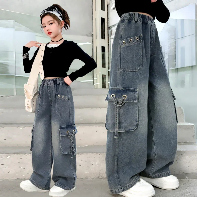 

NewGirls 2025 Новые высококачественные красивые осенние и зимние джинсы для спецодежды; 4-15 лет