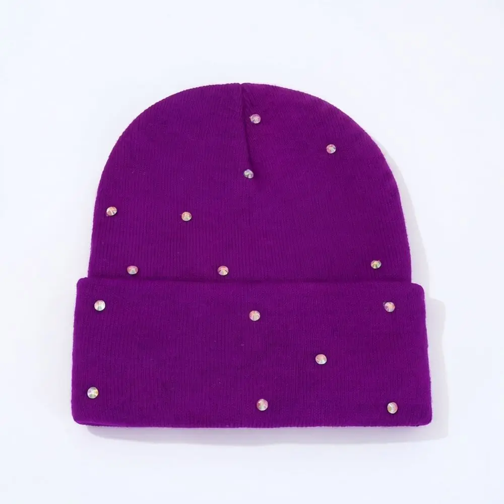 Winter Warm Knit Beanie Hat For Women Snowflake Rhinestone Decor Soft Stretchy Casual Outdoor Windproof Comfortable Cap
