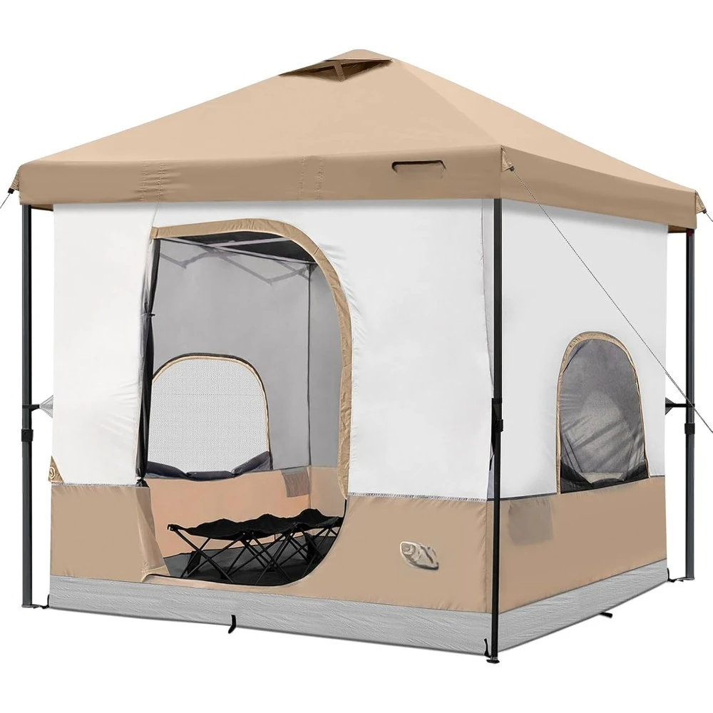 

6 person camping tent, 10x10 pop up canopy tent with camping inner tent, converts 10'x10' straight leg canopy into camping tent