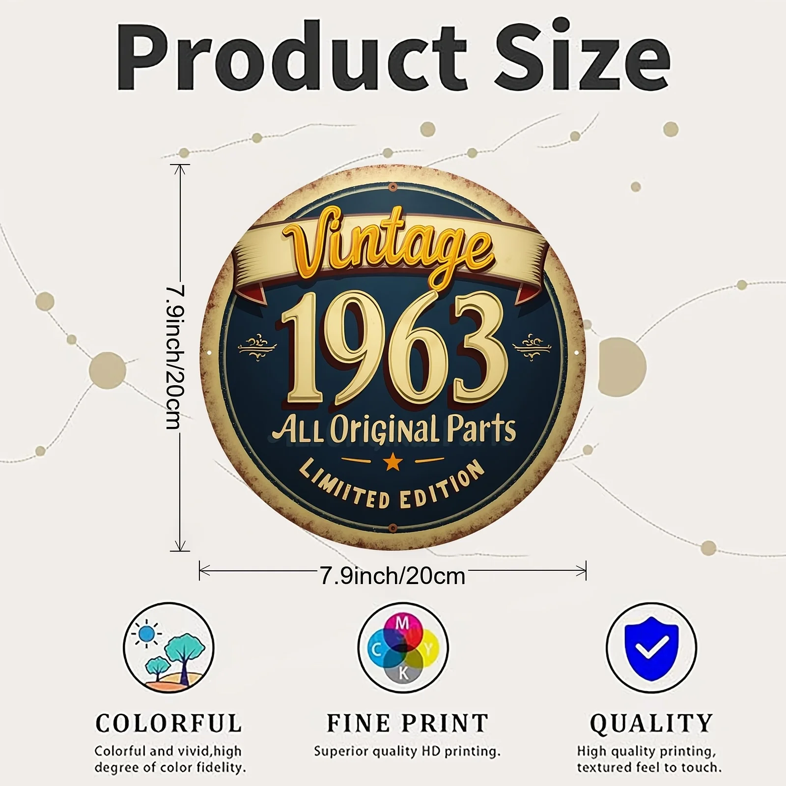 2D Flat - 1pc Vintage 1963 Aluminum Sign | 2D Flat Round Wall Hanging, Perfect For Home, Garage Decor, Multipurpose Use, 8*8In