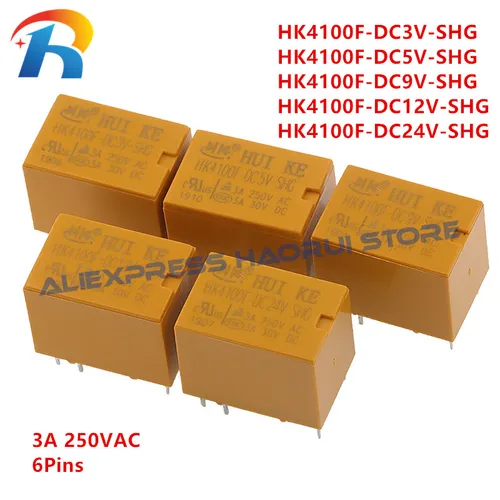 Imagen 1 del producto 100 Uds HF4100F relés de señal HK4100F-DC5V-SHG HK4100F-DC12V-SHG HK4100F-DC24V-SHG 3A 250VAC 6Pin 3V 5V 9V 12V 24VDC SHG Relais